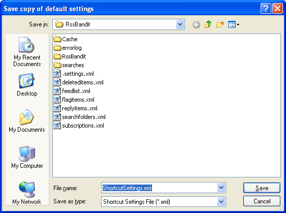 Shortcut Editor Save Settings Dialog