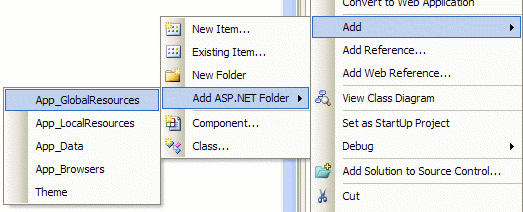 Adding Global Resources Context
Menu