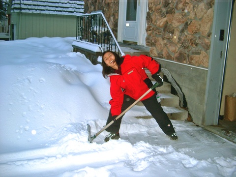 Akumi Shoveling The Driveway