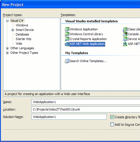 New Web Application Project
Dialog