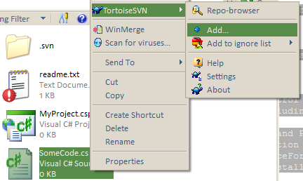 TortoiseSVN Add File Context
Menu