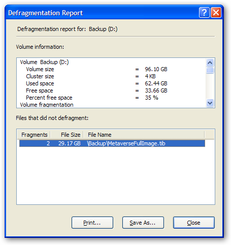 Defrag
Report