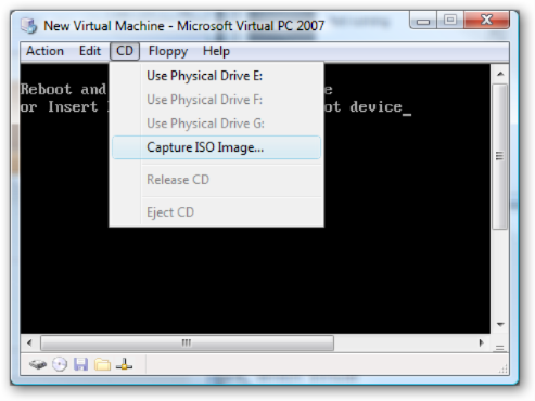 Virtual PC Capture ISO Image
Menu