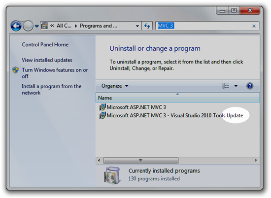 mvc3-update-installed-highlighted