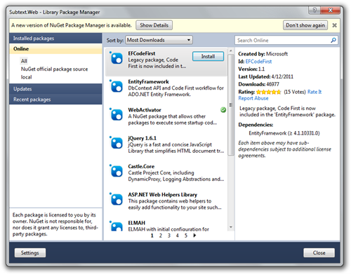 NuGet Update Check
Notification